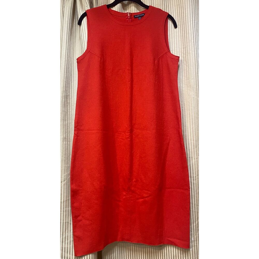 Eileen Fisher Red Sleeveless Wool Shift Dress Women XS Classic Old Money